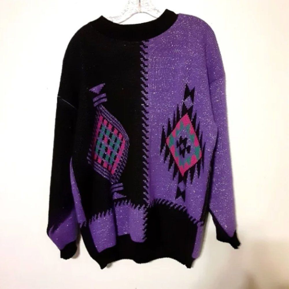 Vintage 80s Threadneedle Street Abstract Metallic Detail Sweater No Size